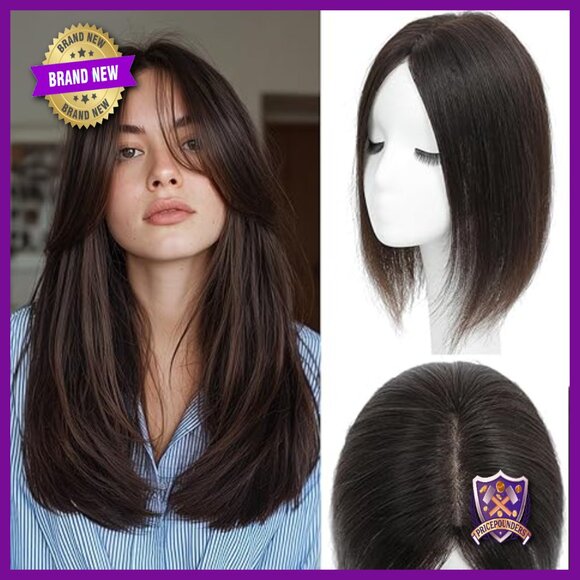 Real Human Hair Topper Mono Base 4.6x4 Inch Clip In Hair Piece 12 Inch